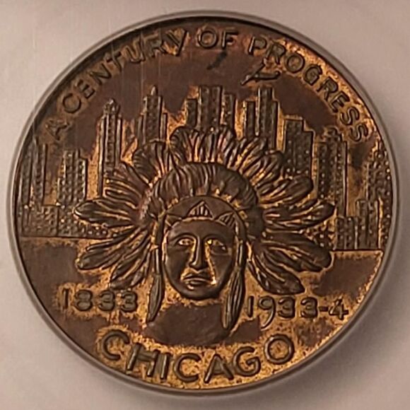1933 Century of Progress Indian Head So-Called Dollar Medal HK-470 R3 MS62 ICG - Picture 3 of 4